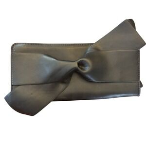 A New Day Faux‎ Leather Bow Zipper Clutch Hand Bag Wristlet Blue Women's Purse